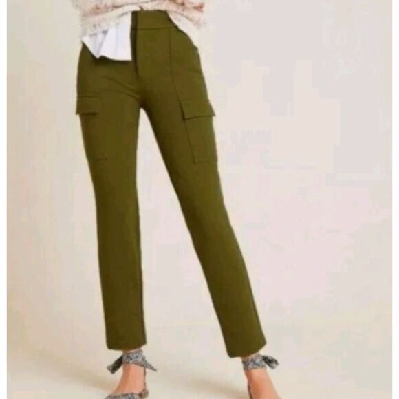 Women Anthropologie The Essential Slim Cargo Pants in Moss Green Size 6 - Picture 1 of 9